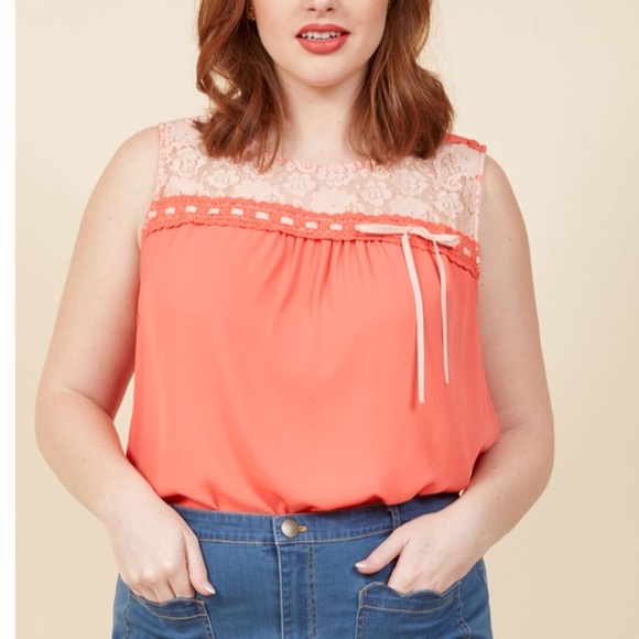 ModCloth Natural Sweetener Coral Sleeveless Blouse - Picture 1 of 13